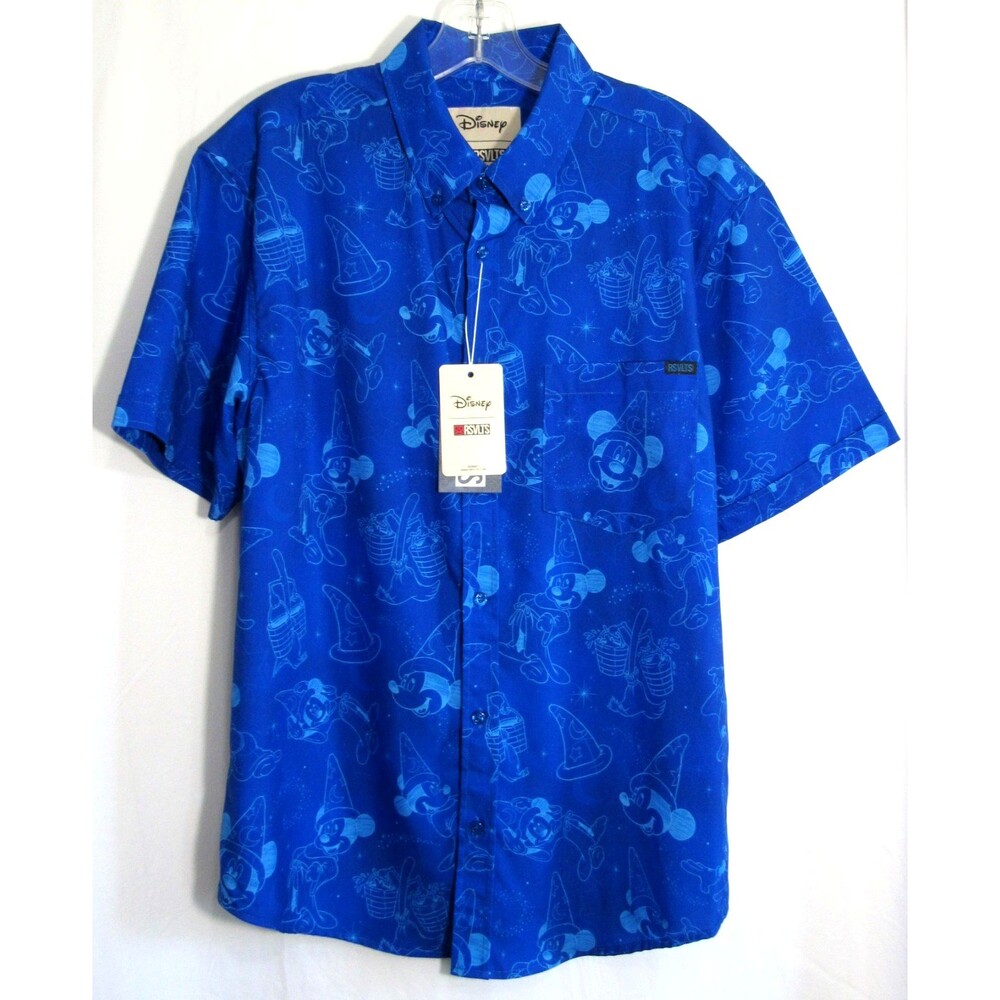 RSVLTS Disney Blue Fantasia Mickey Mouse Short Sleeve Button Down Shirt M NWT